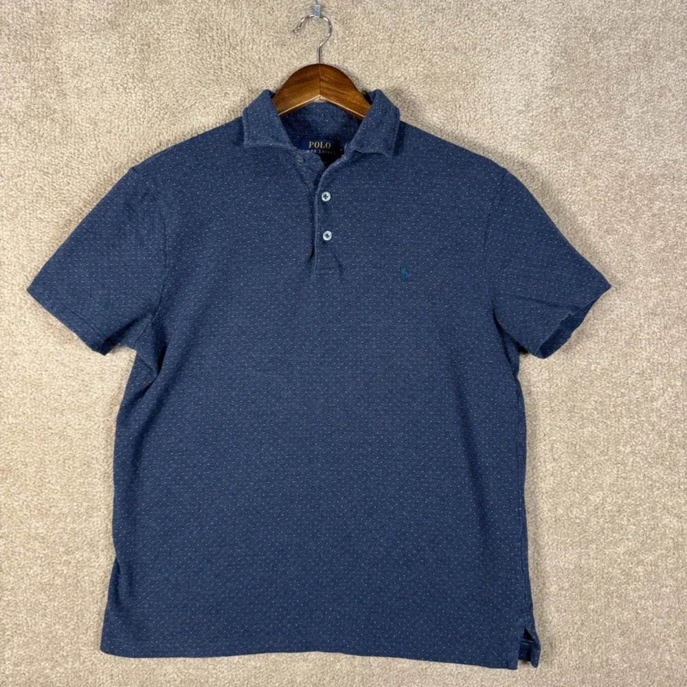 Polo Ralph Lauren Shirt Mens Medium Blue Micro Dot Custom Slim Fit Short Sleeve